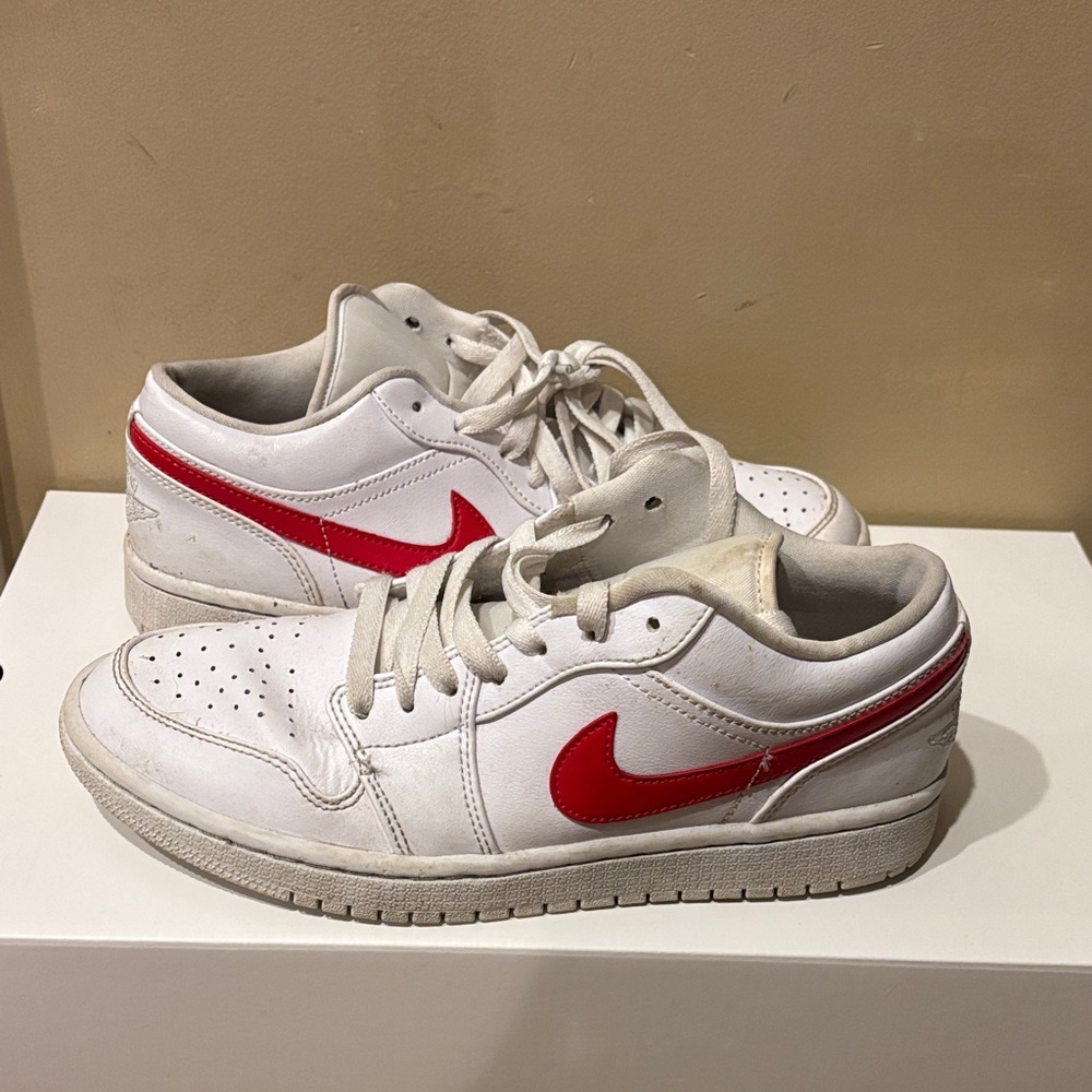 Nike White Sneakers with Red Swoosh